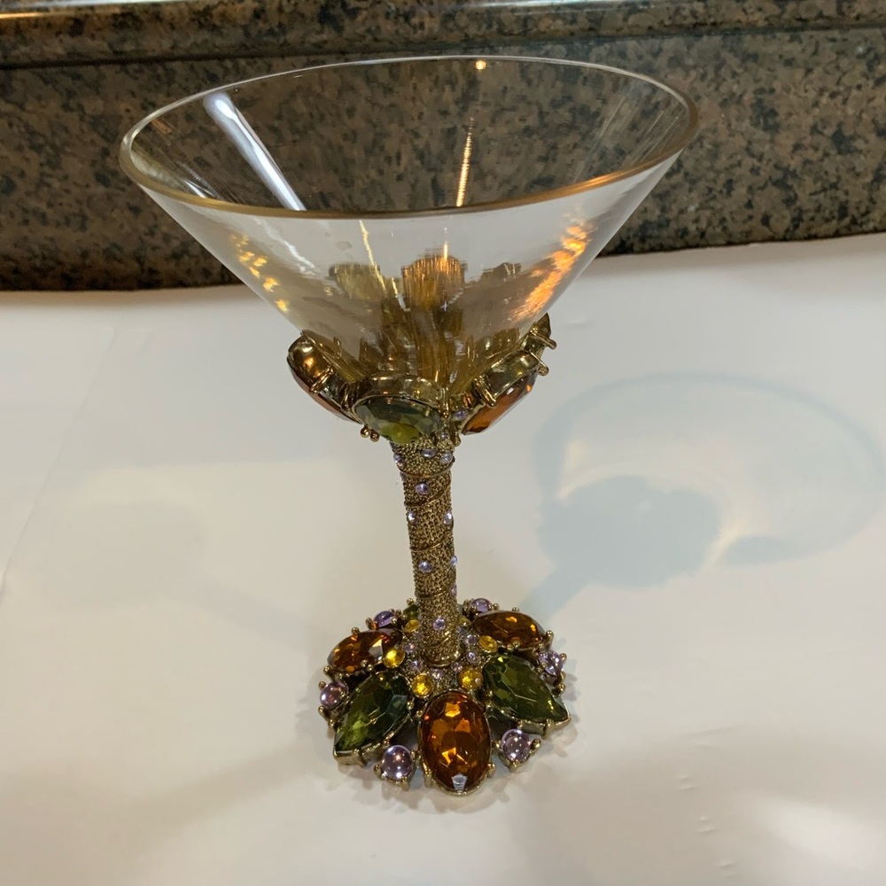 Jeweled Martini Glass Rhinestones Amber Green Purple Signed Vintage